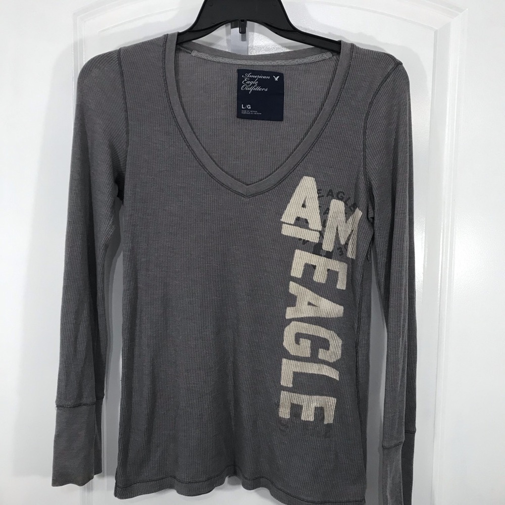 American Eagle Outfitters Women's Long Sleeve Gray Tee Size Large CB-00 - Picture 2 of 6